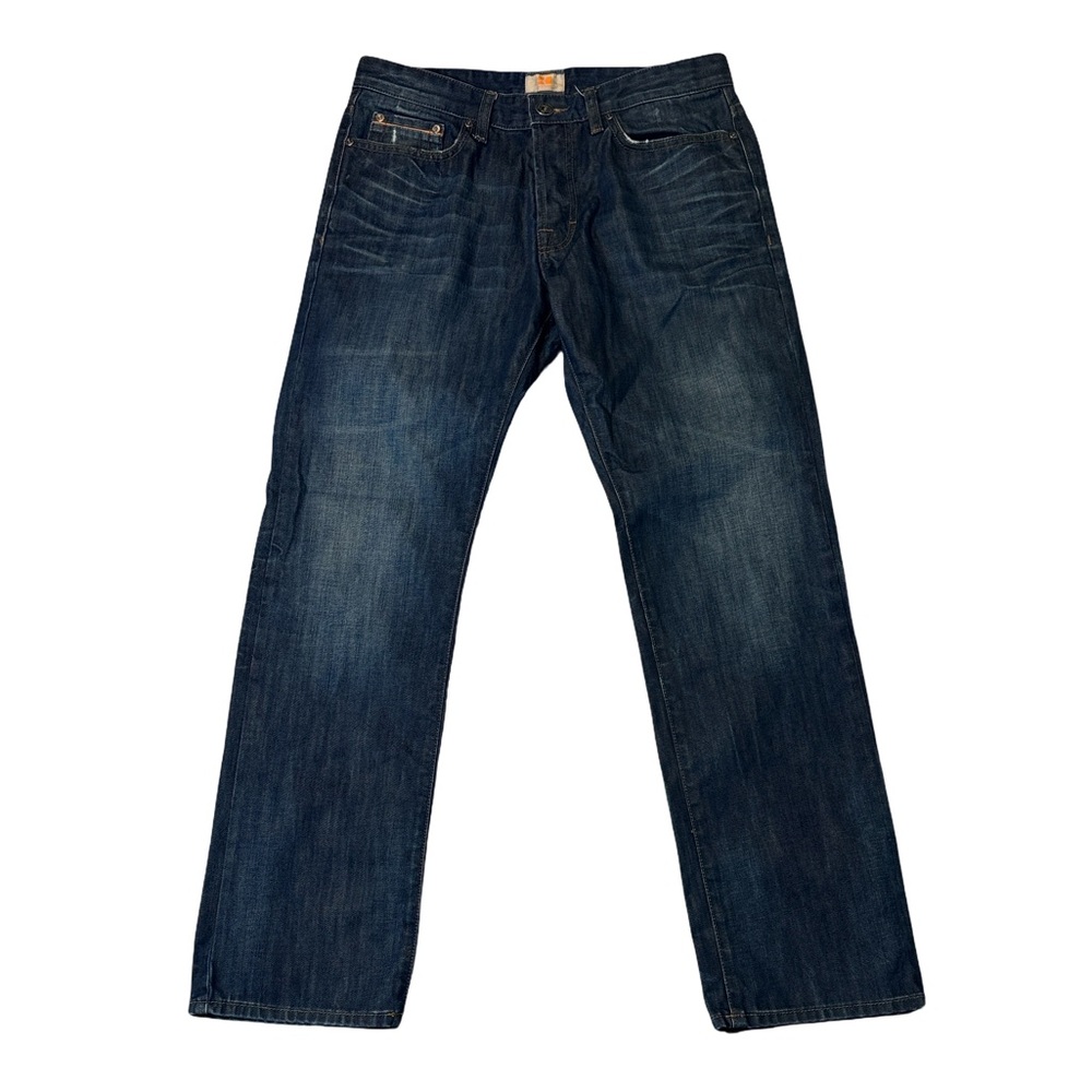 Hugo Boss mens 33x32 regular fit button fly cotton denim blue jeans EUC